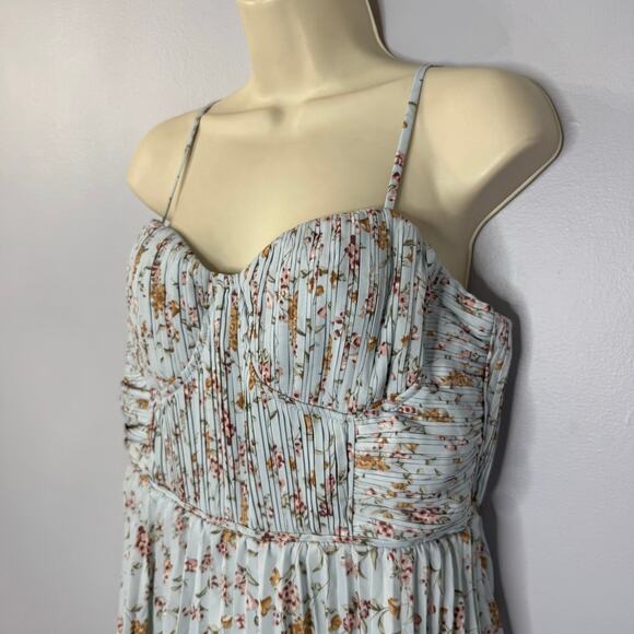 Lulus Cascading Crush Blue Floral Print Tiered Bustier Midi Dress Romantic Sz L - Picture 4 of 14
